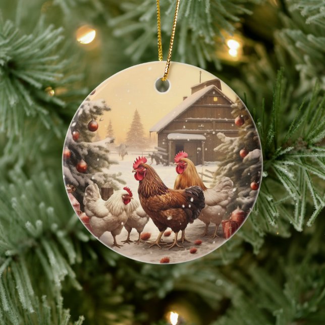 Farm Chicken Animal, Kawaii Cute Pet Lover Gift Ceramic Ornament (Tree)