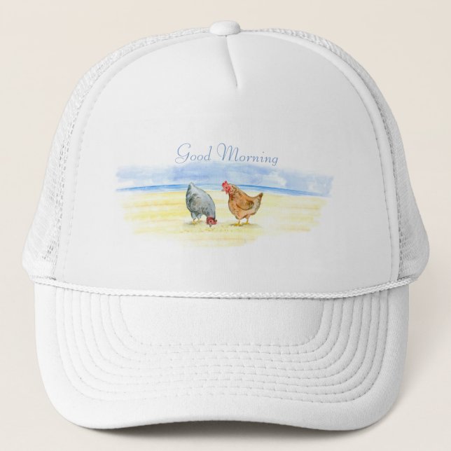 FARM CHICKEN HAT, LOVELY HENS EATING TRUCKER HAT (Front)