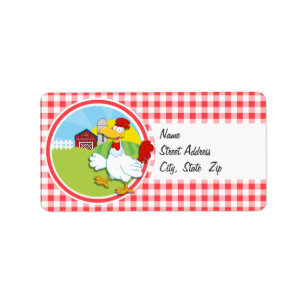 Farm Chicken; Red and White Gingham Label