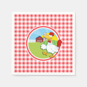 Farm Chicken; Red and White Gingham Napkins