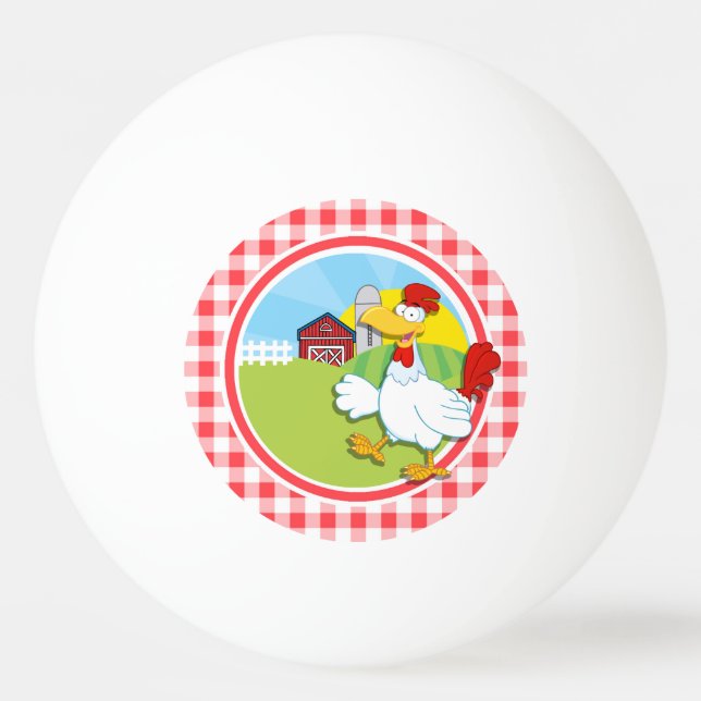 Farm Chicken; Red and White Gingham Ping-Pong Ball (Front)