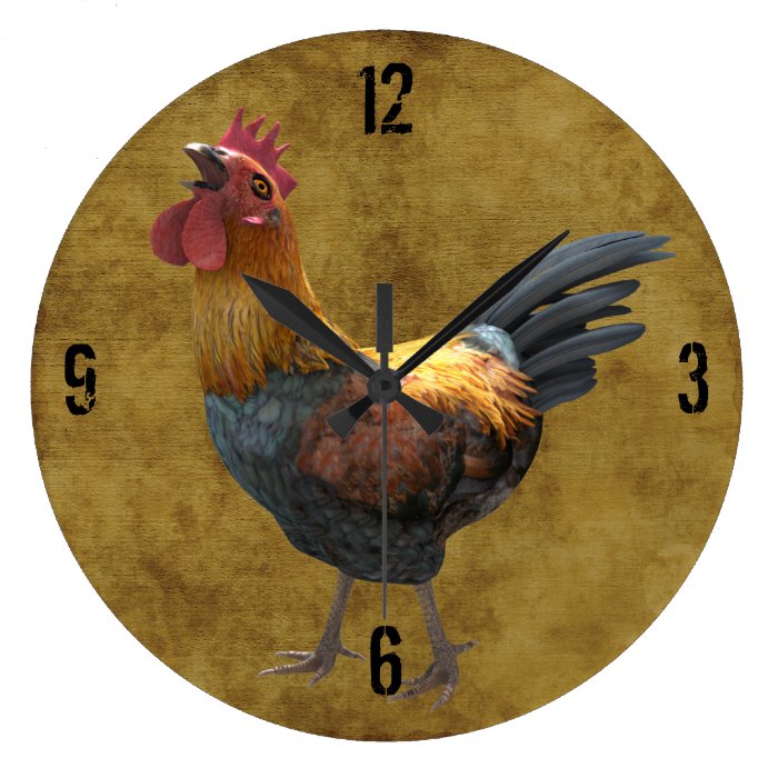 Farm Chicken Rooster Rustic Country Barnyard Style Round Wallclocks