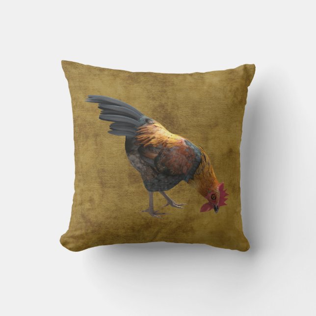 Farm Chicken Rooster Rustic Country Barnyard Style Throw Pillow (Front)