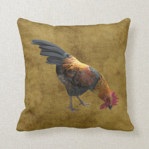 Farm Chicken Rooster Rustic Country Barnyard Style Throw Pillow