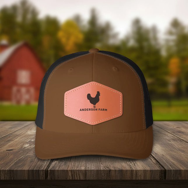 Farm - Chicken Silhouette Leather Patch Hat (Farm - Chicken Silhouette Leather Patch Cap)