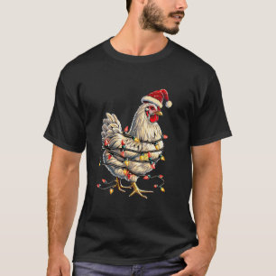 Farm Chicken with Santa Hat Xmas Lights Funny Chri T-Shirt
