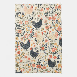 Farm Chickens, Hens \ Flowers Cottage Kitchen Towel
