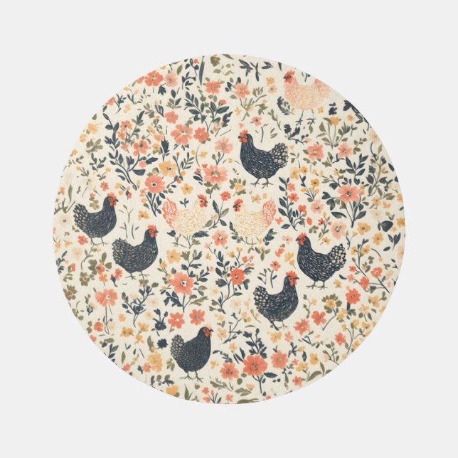 Farm Chickens, Hens\Flowers Cottage Rug (Front)