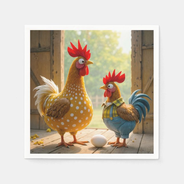  Farm Chickens With Egg Napkins (Front)