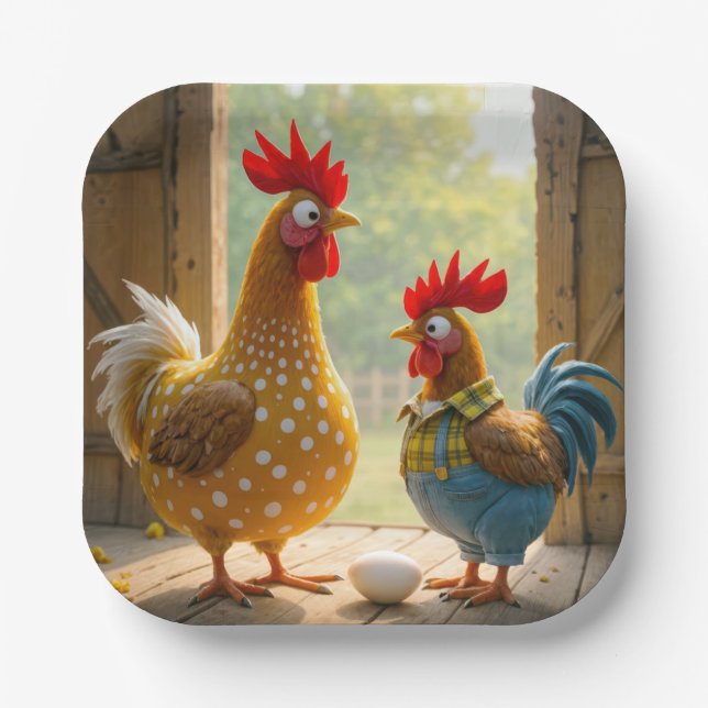  Farm Chickens With Egg Paper Plates (Front)