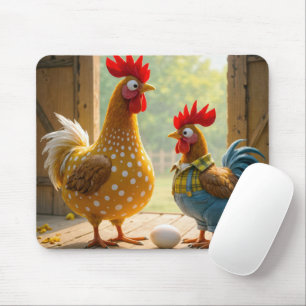 Farm Chickens With White Egg Mouse Pad