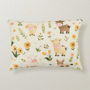 Farm children's corner with little animals and flo accent pillow