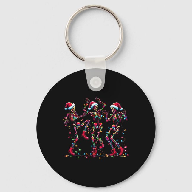 Farm Christmas Dancing Skeleton Funny Pajamas Xmas Keychain (Front)