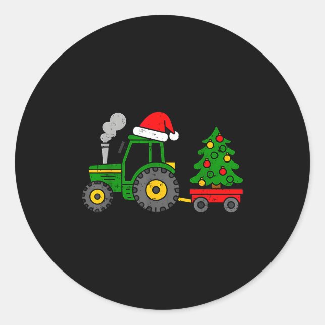Farm Christmas Tractor Tree Xmas Truck Boys Kids T Classic Round Sticker (Front)