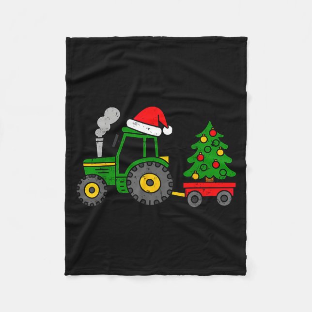 Farm Christmas Tractor Tree Xmas Truck Boys Kids T Fleece Blanket (Front)