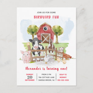 Farm Country Baby !st Birthday Invitation Postcard