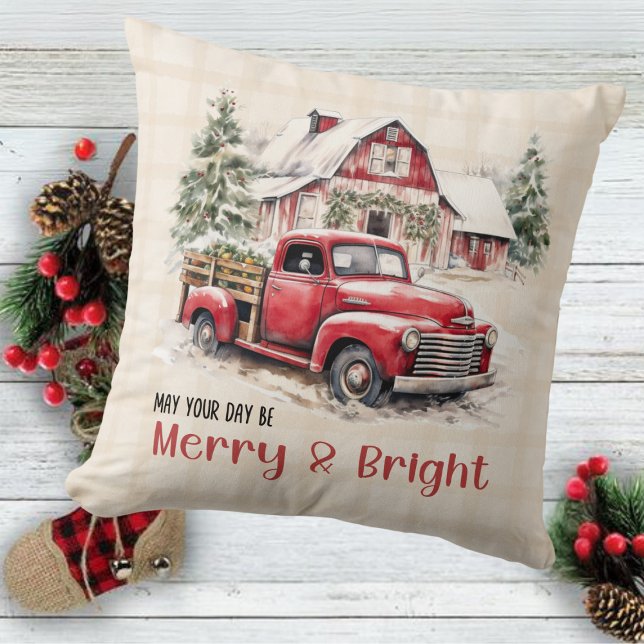  Farm Country Barn Red Truck Christmas  Throw Pillow (Creator Uploaded)