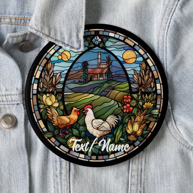 Farm Country Chickens Stain Glass Design Pin  (In Situ)