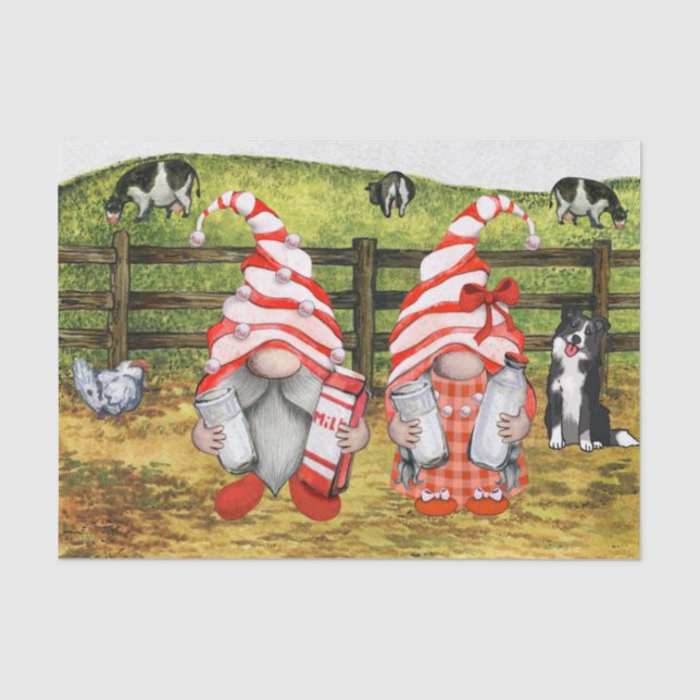 Farm Country Cow Milking Gnomes Landscape Tissue Paper (Front)