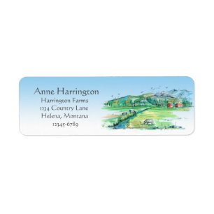 Farm Country Cows Red Barn Landscape Label