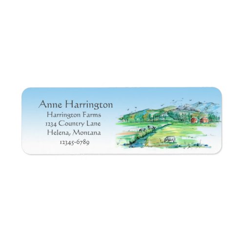Farm Country Cows Red Barn Landscape Label