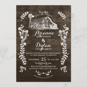 Farm Country Folk Art Floral Branch Barn Wood Invitation