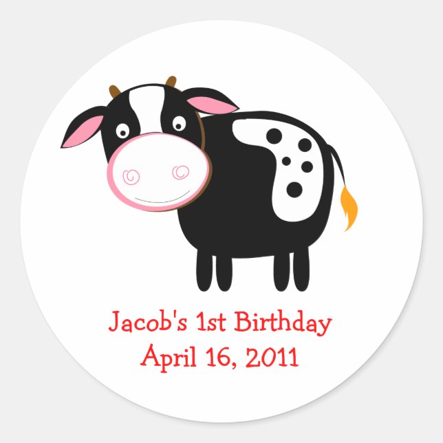 FARM COW Baby Shower or Birthday Favor Stickers (Front)