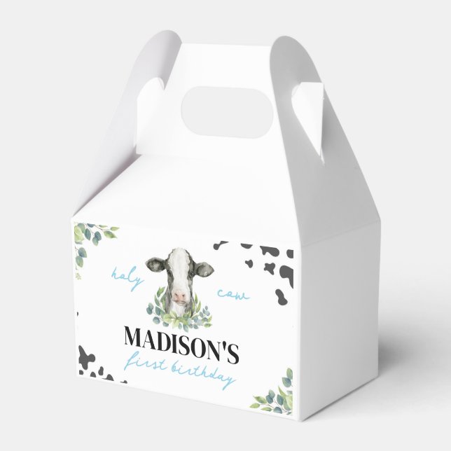 Farm Cow Birthday Party Favor Box (Front Side)