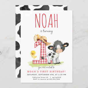 Farm Cow First Birthday Invitation