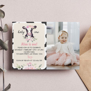Farm Cow First Birthday Photo Invitation