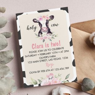 Farm Cow Girl 2nd Birthday Invitation