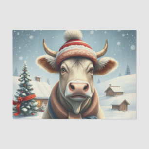 Farm Cow in Preppy Winter Attire and Hat Winter Tissue Paper