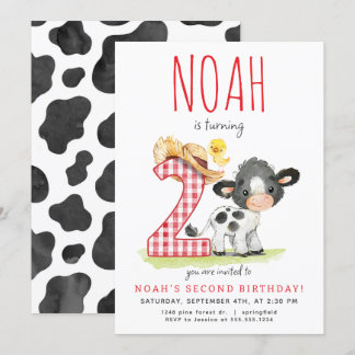 Farm Cow Second Birthday Invitation