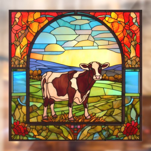 Farm Cow Standing In Pasture Faux Stained Glass Window Cling