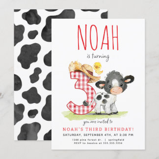 Farm Cow Third Birthday Invitation