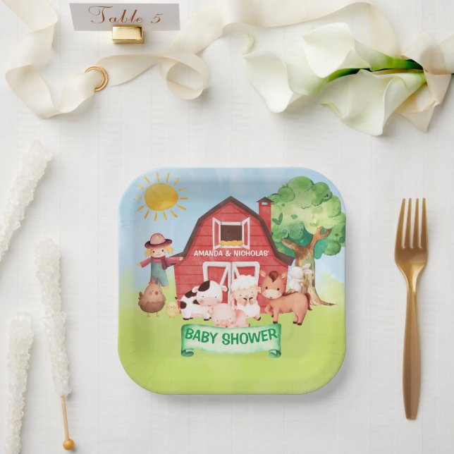 Farm Cute Animals Greenery Baby Shower  Paper Plates (Wedding)