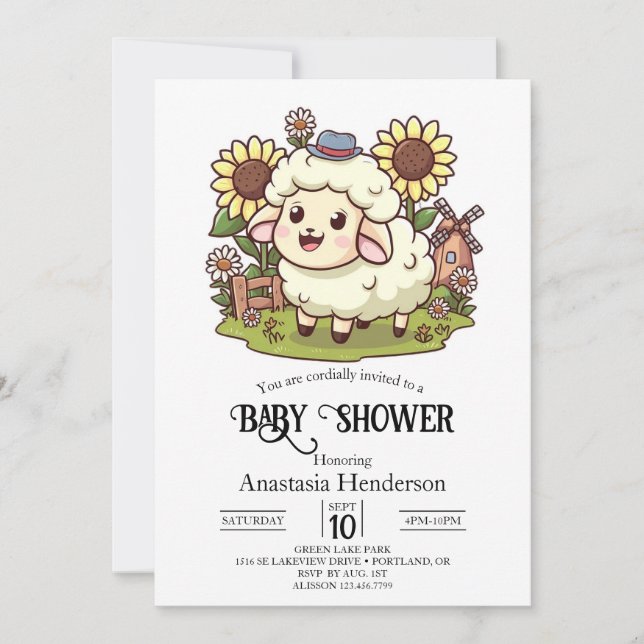 Farm Cute Sheep Baby Shower Invitation (Front)