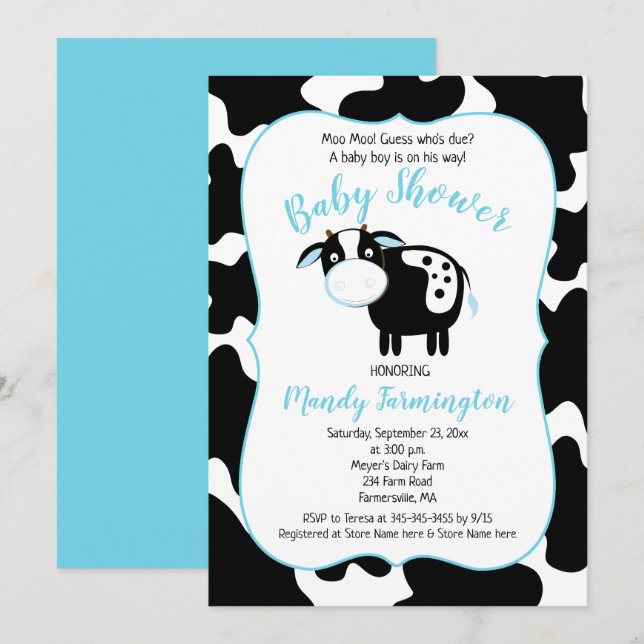 Farm Dairy Cow Boy Baby Shower Invitation (Front/Back)