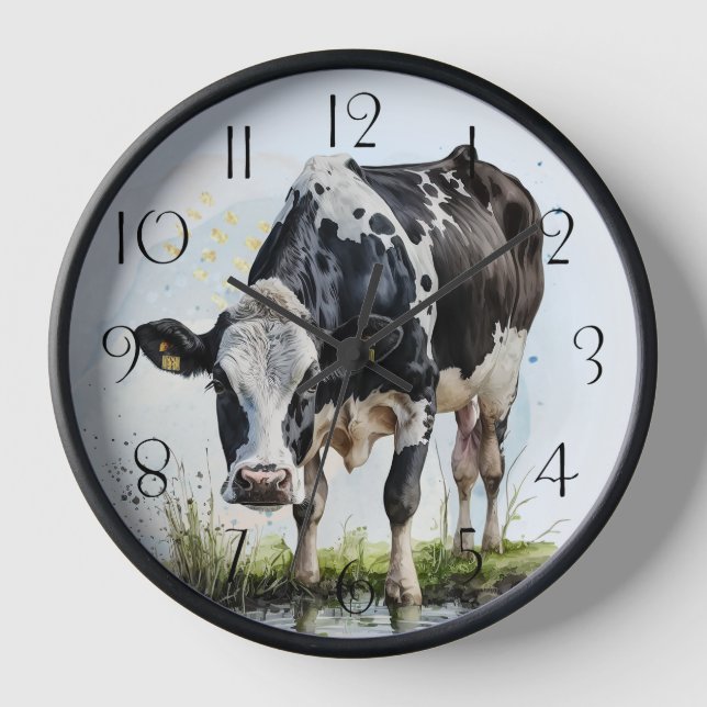 Farm Dairy Cow Watercolor Clock (Front)