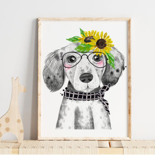 Farm Dog Sunflower Nursery Print Dog Print