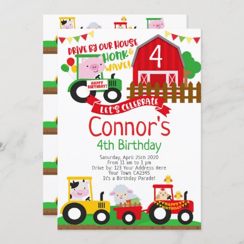 Farm Drive By Birthday Parade Invitation