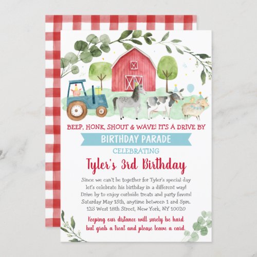 Farm Drive By Birthday Parade Invitation