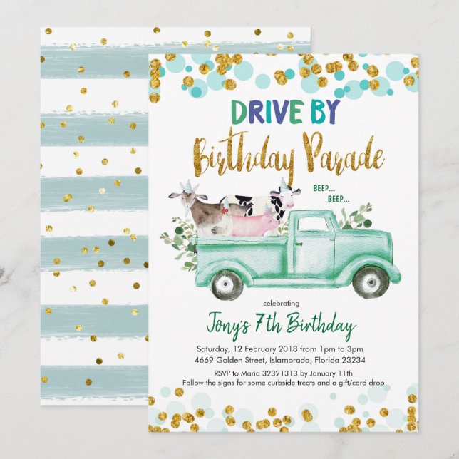 Farm Drive by Boy Birthday Parade Invitation (Front/Back)