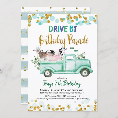 Farm Drive by Boy Birthday Parade Invitation