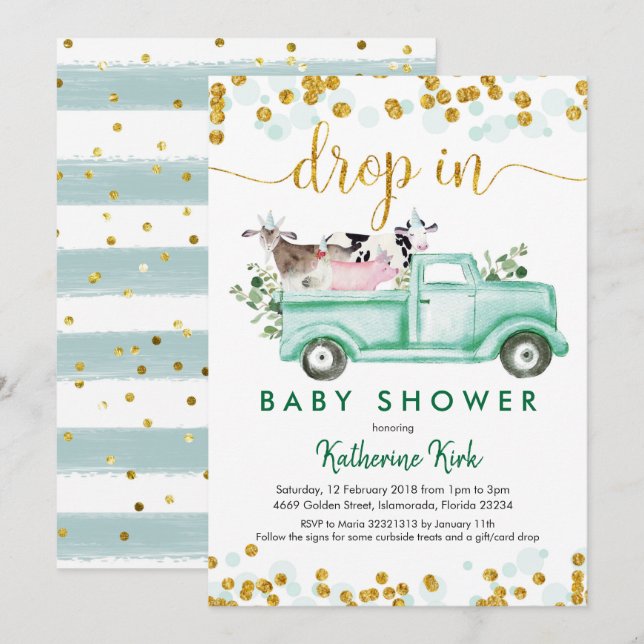 Farm Drop In Social Distancing Baby Shower Invitation (Front/Back)