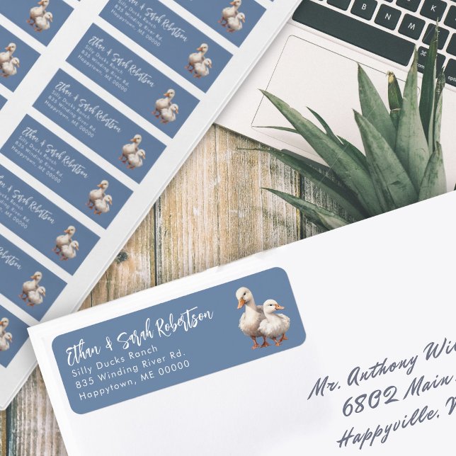 Farm Ducks Return Address Labels Colonial Blue (Creator Uploaded)