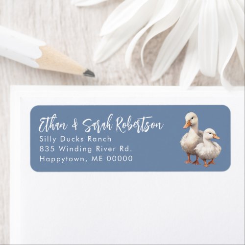 Farm Ducks Return Address Labels Colonial Blue
