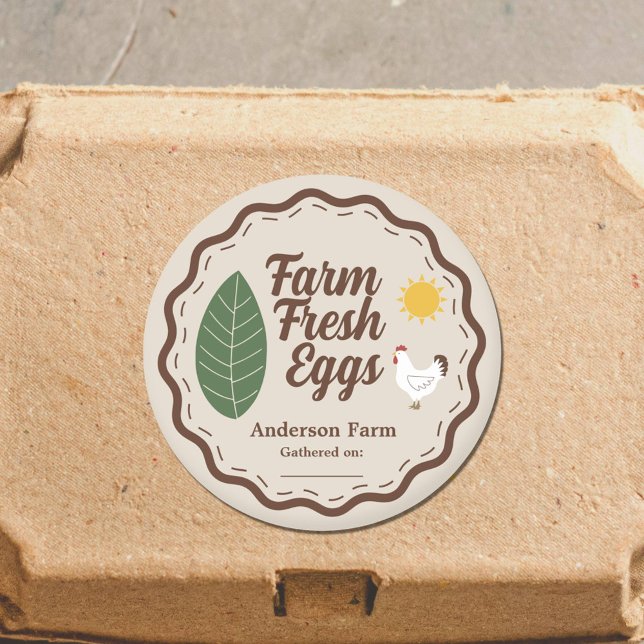 Farm Eggs Label Sticker with Chicken, Sun and Leaf (Farm Eggs Label Sticker with Chicken, Sun and Leaf)