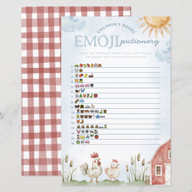 Farm Emoji Pictionary Baby Shower Game (Front/Back)