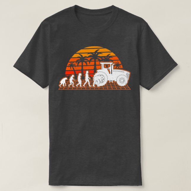 Farm Equipment Mechanic Evolution Sunset Tractor  T-Shirt (Design Front)